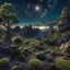 Placeholder: Creepy landscape, stars, planets, trees, rock formations, very detailed, 8k, 3d, intricate, ornate, odd