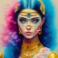 Placeholder: iv_a painting of a young woman, figurative art, an acrylic detailed painting,art style by Harumi Hironaka, turquoise pink and yellow, james terrell art, trending on artstation, soft lines,intricate art by bastien lecouffe deharme and greg rutkowski