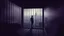 Placeholder: inner stands a human figure alone in an cube like cage with dense bars , in outside around in the distance big landscape with big city and many fade human figures in the city, dark purple, gray, black, white, brown. Whimsical style and surreal vibe, lonely with neuron network background, surreal stunning vibe