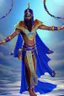 Placeholder: [ancien Egypt, real photography] Clad in a robe of deep cobalt blue, Akkiru's attire seemed to meld seamlessly with the boundless expanse around him. The fabric, adorned with motifs that echoed the rhythmic dance of waves, flowed gracefully in the wind. As he gripped the ship's ornate railing, his fingers - calloused by the duties of leadership - clung with a practiced firmness, a testament to his unwavering grip on the helm of his people's destiny.