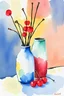 Placeholder: Watercolour Abstract vases with sticks and cherries