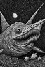 Placeholder: Moth / shark hybrid in the style of "Berserk" manga. B/w.