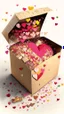 Placeholder: Open box stuffed with love letters, hearts, heart confetti, love explosion, art, drawing, very realistic, detailed, vibrant colors.