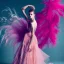 Placeholder: dress made out of feathers, sequins and tulle, stunning colors, chiaroscuro, fashion photography, vogue, dramatic, beautiful lighting, delicate composition, aesthetic, ballerina, ballgown