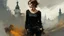 Placeholder: russian woman 26yo with short brown hair, wearing a black shirt with long sleeves and tactical pants :: dark mysterious esoteric atmosphere :: digital matt painting with rough paint strokes by Jeremy Mann Carne Griffiths Leonid Afremov, black canvas