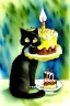 Placeholder: A cute cat is having a birthday cake. Watercolour