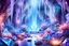 Placeholder: a beautiful photo of a magic futuristic hyper realistic landscape real crystal cavern with planets, ametist,quarz, lights and beautiful blue crystal , diamonds, glitter smalls and littles stars, white and glitter flowers, and stars in the fantasy cosmos,4k, ultra details, real image with intricated details