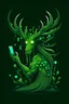 Placeholder: an antlered monster held back the green shine of phone screens