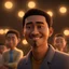 Placeholder: a portrait of smiling man. indonesian. carricature. black hair. short hair. brown skin. black eye pupils. round face shape. a bit small goatee & moustache. semi formal dress. pixar style. 3D. 4k. portrait. highly detailed. sharp focus. high resolution. full color. cinema lighting