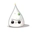 Placeholder: drawing of cute small mochi character in birthday hat on white background