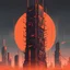 Placeholder: The tall tower with network cyberpunk comics style, minimalism in orange