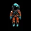 Placeholder: floating cartoon astronaut from the future, on solid black background