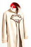 Placeholder: Men's Superman's Zara coat Winter elegant inspired by Superman's emblem design beige tones with dual color on a white background, product catalog photography, soft spot lighting, depth of field, 4k –ar 3:5 –q 2