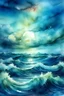 Placeholder: Sea in the storm with watercolours and beautiful clouds