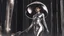 Placeholder: A slim young woman in a silver catsuit with circuitry, standing in a futuristic alien city holding an umbrella shaped like a mushroom with tentacles