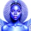 Placeholder: portrait of a beautiful african woman with an angel face smiling,long blond hair, blue eyes, pink and blue dress, jewels, soft light aura