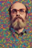 Placeholder: post punk hippie with glasses of colours and poor and short short short and poor hair on the head with receding hairline. Farsightedness glasses with big eyes. Shirt beard in the head. Vintage look and feel like photo style-of the 70s