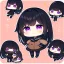 Placeholder: Clear focus, High resolution, long black hair, purple eyes, wearing a sailor uniform, wearing a brown vest, wearing a sailor skirt, chibi, cute, cartoon