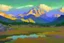 Placeholder: Rocky Mountain National Park landscape scene in the style of Claude Monet Modifiers: Landscape Claude Monet Panoramic View Impressionism School French Impressionists