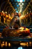 Placeholder: portrait of queen terrifying winged furry rat hovering above water slide on underground bone bridge, wizard fireball in background, in the style of fantasy movies, photo-realistic, shot on Hasselblad h6d-400c, zeiss prime lens, bokeh like f/0.8, tilt-shift lens 8k, high detail, smooth render, down-light, unreal engine 5, cinema 4d, HDR, dust effect, vivid colors