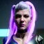 Placeholder: Actress, young Katheryn Winnick, android woman, glow eyes, glow circuits in face, glow painted face, shaved hair, ghost in the shell, samurai coat, katana, elastic bodysuit, cyber punk, neon ambient, army, bamboo, blood, portrait, gradient background, unreal engine 5, soft color, 16 bit, god lights, ray tracing, RTX, lumen lighting, ultra deatail, volumetric lighting, 3d, finely drawn, hd.