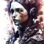 Placeholder: Style Yoji Shinkawa, Singer Danish MØ face, watercolor illustration , cyberpunk,steampunk,Dryad, plants, wildflower,