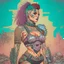 Placeholder: Fit tattooed woman, egirl vives, 80s comicbook style, knight armor, wasteland.