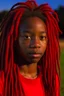 Placeholder: Black man with long red dredlocks 4k young black pupil freshman in feild no wrinkles with night time