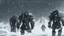 Placeholder: Warriors in blizzard, comic style