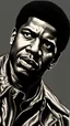 Placeholder: hand drawn black and white scratchboard portrait of denzel washington