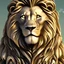 Placeholder: lion with a large flowing mane standing stoically on a cliff looking over the jungle