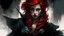 Placeholder: Graphic Novel Full Body Portrait Of Disney Ariel, Gorgeous Red Hair, Big Wide Set Eyes, Cute Nose, Big Pouty Lips, Unique Moody Face, Femme Fatale, Black night gown and stockings At Night holding a dagger, Cinematic Detailed Mysterious Sharp Focus High Contrast Dramatic Volumetric Lighting,:: dark mysterious esoteric atmosphere :: digital matt painting by Jeremy Mann + Carne Griffiths + Leonid Afremov, black canvas, dramatic shading, detailed face