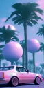 Placeholder: 1980's aesthetic vaporwave palm trees with spheres and car