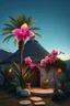 Placeholder: crea immagine fioriture fusion, mix tra Venezuela e puglia, elementi principali palma, orchidea e trullo in una visione futuristica