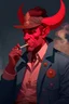 Placeholder: A red tiefling wearing a police comisioner outfit smoking a cig.