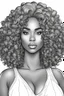 Placeholder: Create a coloring page of a beautiful curvy black female looking to the side with curly hair. No shading, No color, clean lines