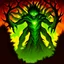 Placeholder: 90's TCG art retro fantasy art of heroic tree creature with glowing green eyes