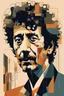 Placeholder: a highly detailed, abstract flat geometric portrait illustration of Bob Dylan in the minimalist style of Willi Baumeister, Federico Babina and Petros Afshar, sharply detailed and finely lined, in vibrant natural colors