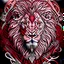 Placeholder: Lion symmetrical ink art colors red white and black hyper-detailed realistic 8k