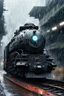 Placeholder: A cybernatic locomotive on rainy day from the parallel universe Noise: 50% Style realistic Strength 6.0