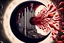 Placeholder: background cover of a dark, bloodish, organic, plasmatic dimensions flow from the black hole behind which is a lunar eclipse, inside there are pipes in the style of photo-realistic Stranger Things series like but without people