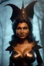 Placeholder: Pam Grier as evil queen in black leather, leather, busty, cleavage, angry, stern look. character design by cory loftis, fenghua zhong, ryohei hase, ismail inceoglu and ruan jia. unreal engine 5, artistic lighting, highly detailed, photorealistic, fantasy