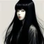 Placeholder: A Chinese girl with long black hair and bangs looking down in a blurry portrait, Overhead view, Chinese Ink style, full body, 4K, hyper quality