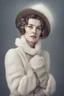 Placeholder: Portrait of a vintage woman in winter half body on a white background