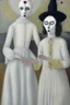 Placeholder: A surreal portrait of a mime painted white in white clothes by artist "Loredana Lollipop" and "Leonora Carrington"