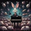 Placeholder: dark colours bugs bunny being a composer piano violin and is surrounded by swarm pig pig swinewasp swine pigpen pigsty on an diffrent planet cosmos lovecraft