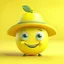 Placeholder: A lemon has eyes, legs, nose, and mouth, and it is smiling, cute, and beautiful, wearing a hat.