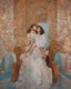 Placeholder: Masterpiece, fine art, award winning, "like Gustav Klimt : the Kiss in a chair" 2 w, RAW photo, eye candy in the style of (petra collins::Robin Eley:1.5), (Suhaila Ben Lachhab::Heidi Moussa:1.5) in breathtaking cinematic shot (full body shot, from below angle) that emphasizes the stunning cheek bones, texturized black hair,(big detailed eyes:1.5) (cottagecore aesthetic:5) with extreme sensuality, Irresistible with (porcelain skin:4.8), sitting on an old chair, retro vintage style