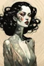 Placeholder: create a highly ethereal, darkly magical surrealist full body illustration of a vampire girl, with highly detailed and deeply cut facial features, in the style of SALVADOR DALI, GUSTAV KLIMT, and KATHE KOLLWITZ combined with the comic art style of BILL SIENKIEWICZ and JEAN GIRAUD MOEBIUS, searing lines and forceful strokes, precisely drawn, inked, and darkly colored