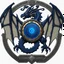 Placeholder: simple dwarven engraved mechanical cog, coat of arms with wingless dragon wrapped around the border, material azurite crystal and black steel